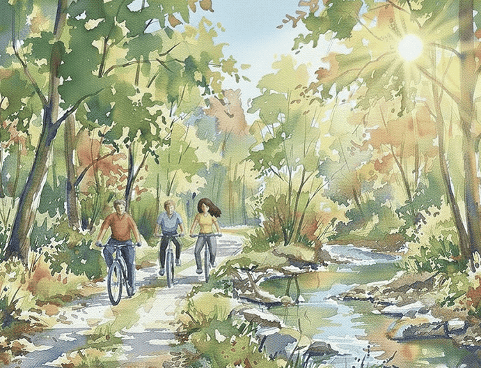 Nature Inspired Family Wellness Journey Family enjoying a peaceful cycling activity in nature for holistic personal growth